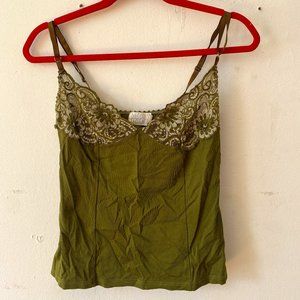Y2K MODA INTL VINTAGE OLIVE GREEN FAUX CORSET TANK TOP SIZE M